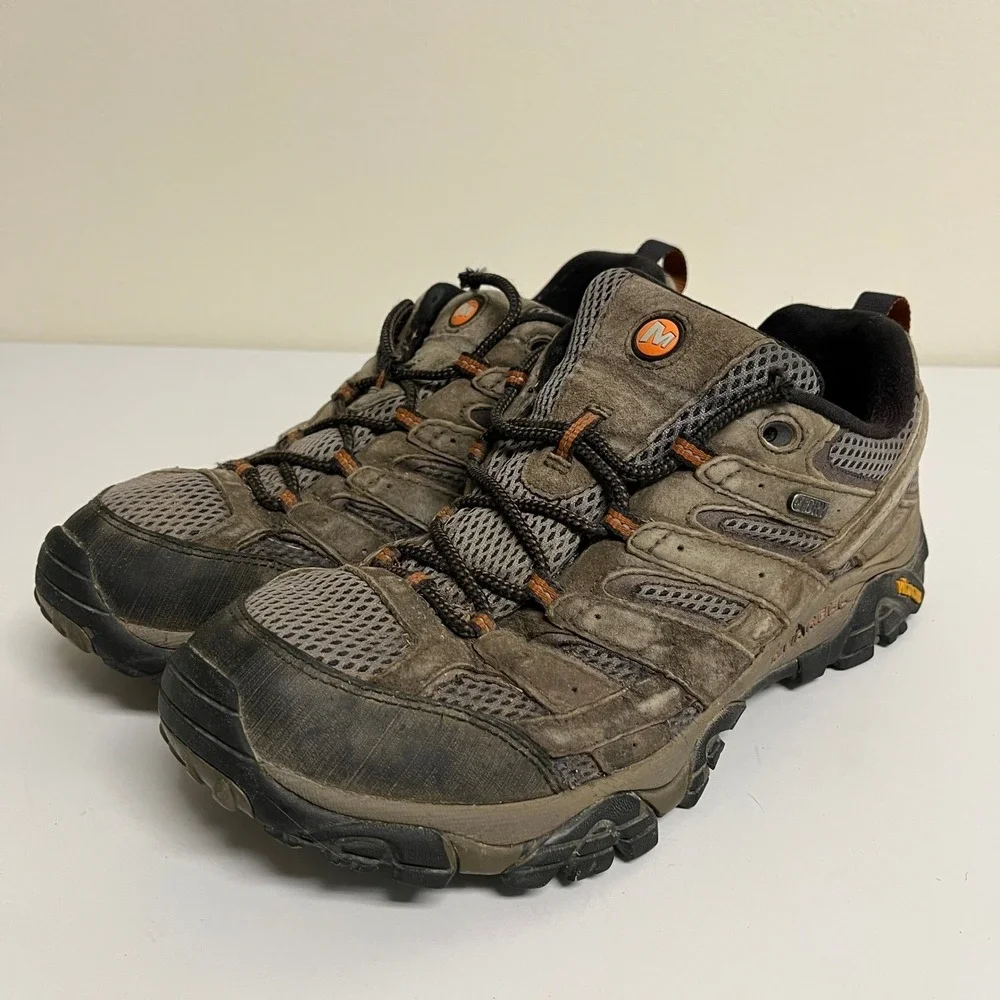 Merrell Moab 2 Waterproof Hiking Shoes Mens 10.5 Brown Grey Vibram J06029